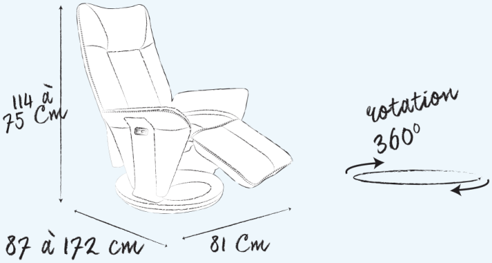 Fauteuil relax pivotant 2 moteurs cuir haut de gamme design COMEBACK confort soutenu ~ Dimensions Fauteuil relax pivotant 2 moteurs cuir haut de gamme design COMEBACK confort soutenu ~ Dimensions