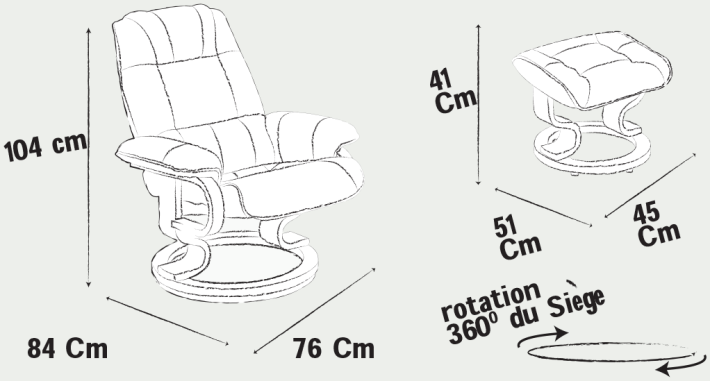 Fauteuil relax pivotant Cuir Manuel Design avec Repose pieds MAJESTIC
